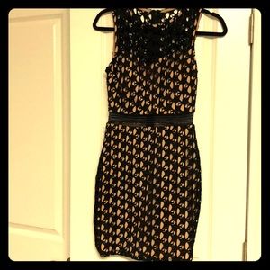 Black Lace Dress with Nude Underlay Size 3